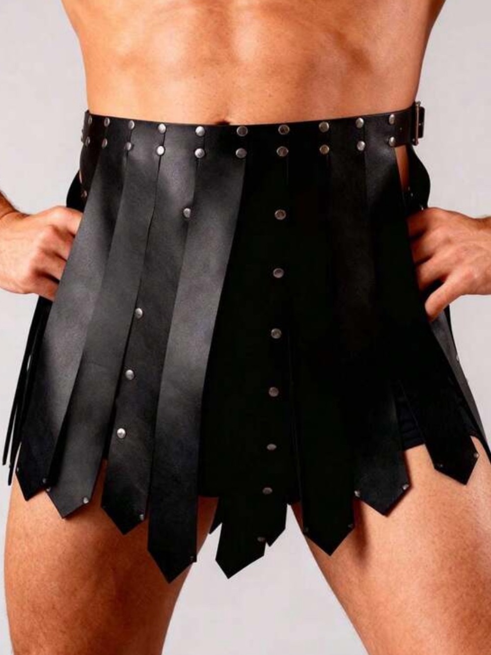 Men's Unisex Black Leather Gladiator Kilt Skirt Belt New